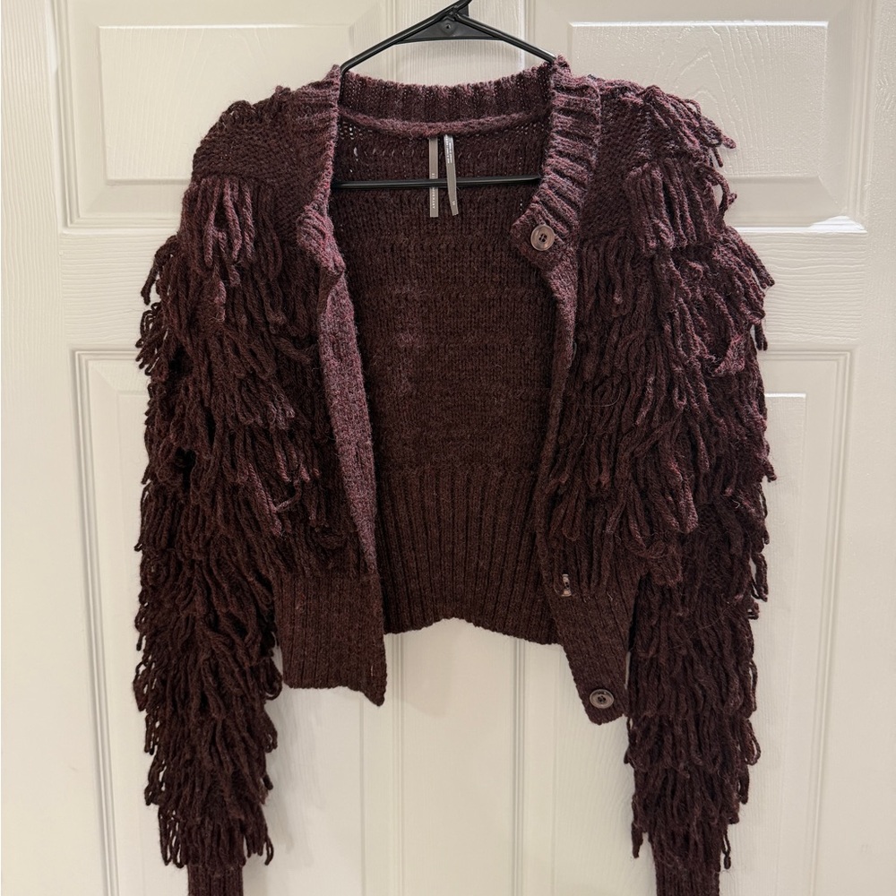 Fringe Knit Sweater - Burgundy